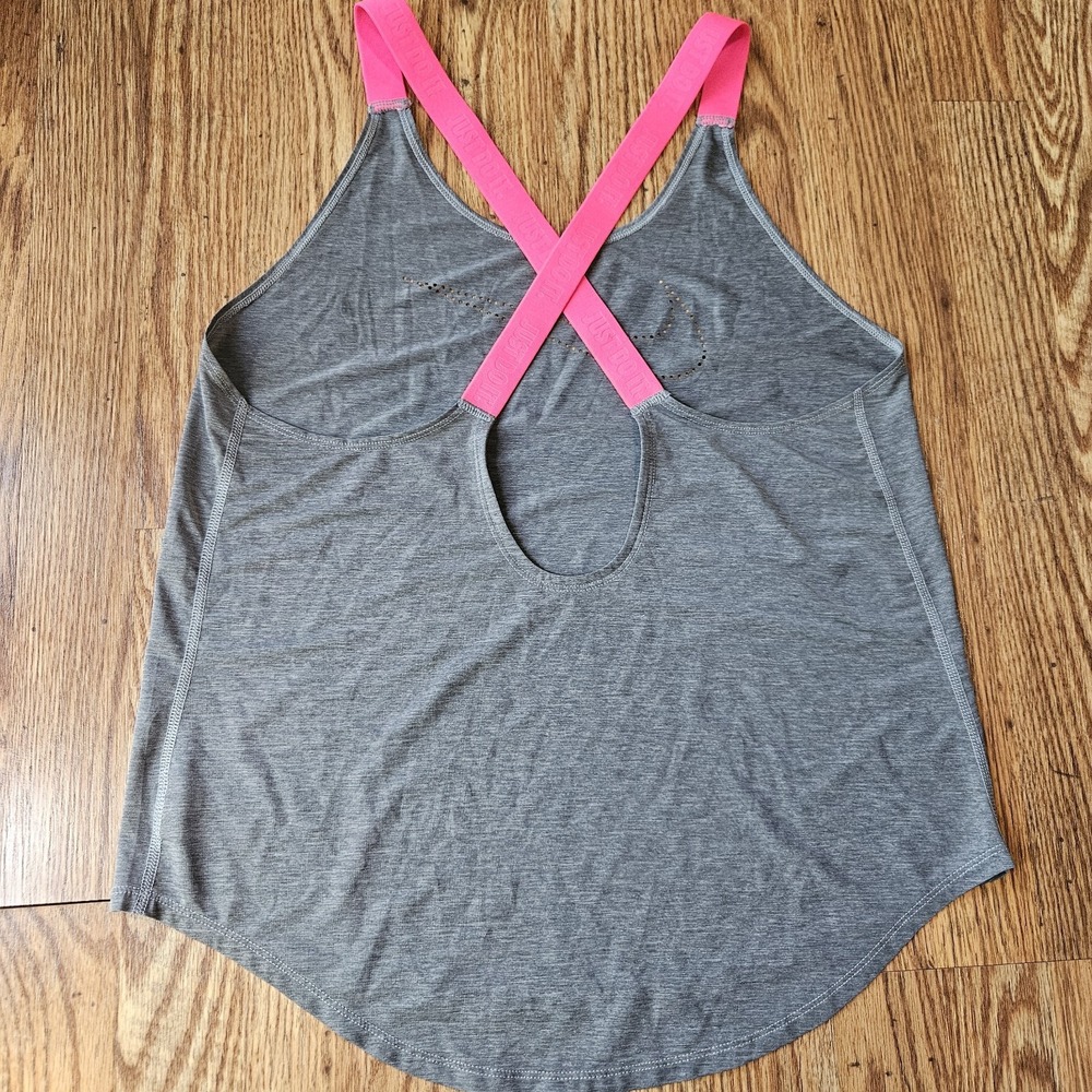 Nike Dri-Fit Tank Top Loose Fit Gray Cross Back Straps Laser Cut Swoosh Medium